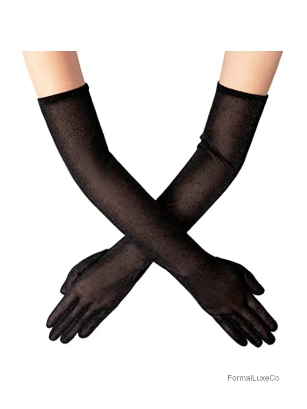 Long Opera Party Glitter Gloves Stretchy Adult Mesh Elbow Length
